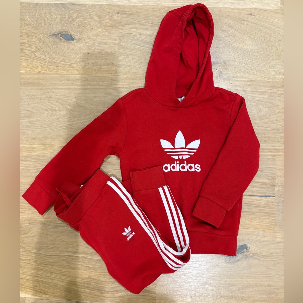 Adidas Kids Red Hoodie and Joggers Set